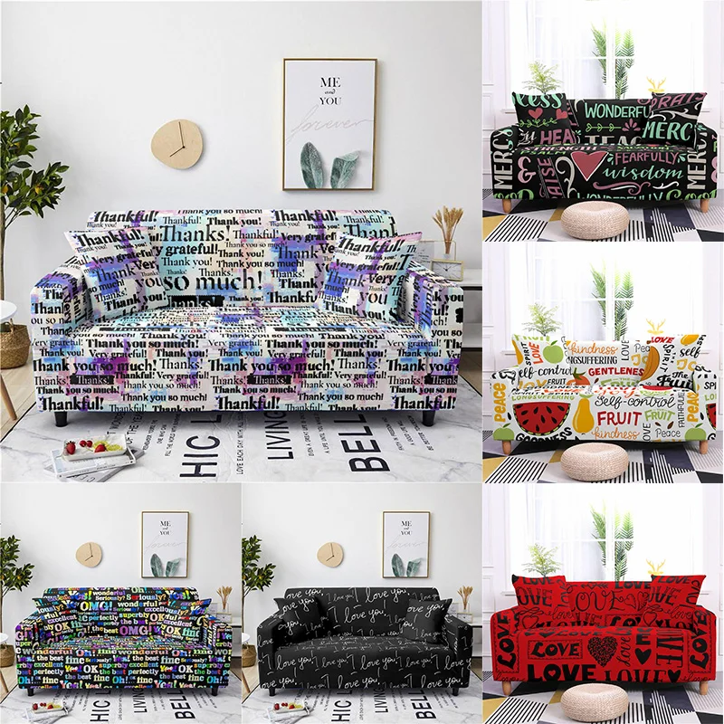 

Luxury 3D Graffiti Alphabet Print Stretch Sofa Seat Cover Sofa Cover Slipcover for Living Room Elastic Sofa Cover 1-4 Seater