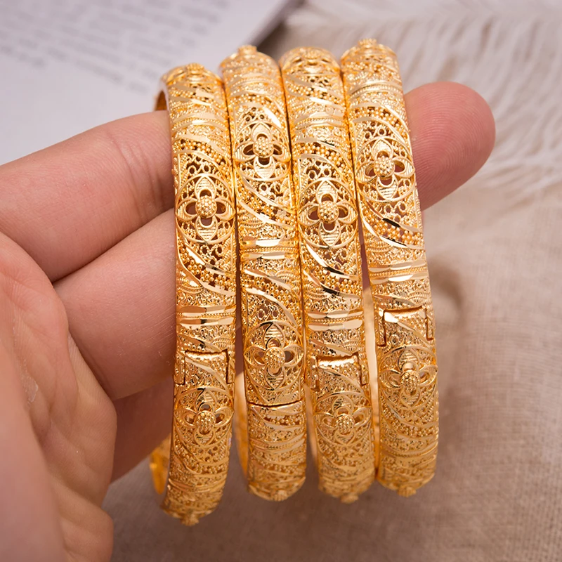 

4Pcs Women Bangle Gold Color Wedding Jewelry Bangles Bracelet For Women Girls Bracelet Arab/Ethiopian jewelry Bridal Bangles