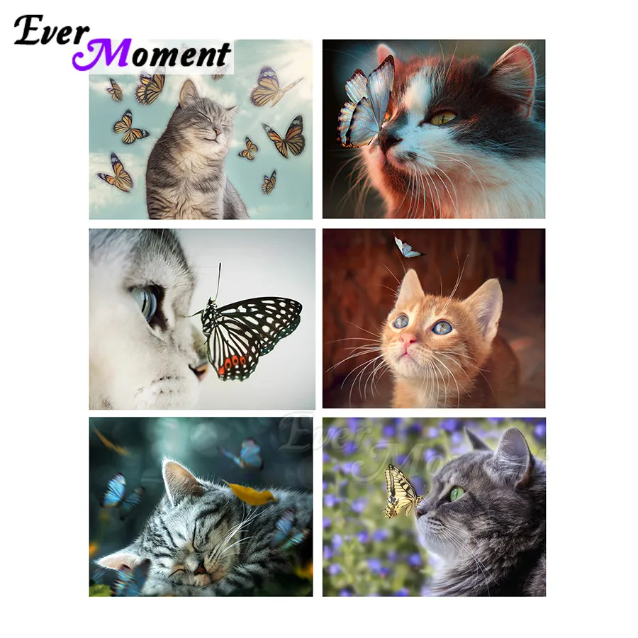 

Ever Moment Diamond Painting Cute Cat & Butterfly Cross Stitch Kit Full Square Resin Drill Wall Decoration Birthday Gift ASF2397