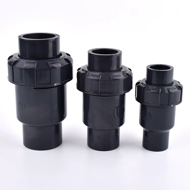 One Way I.D 20~110mm UPVC Check Valve Aquarium Fish Tank Adapter Non-Return Ball Valve Irrigation Water Pipe Dark Grey Fittings