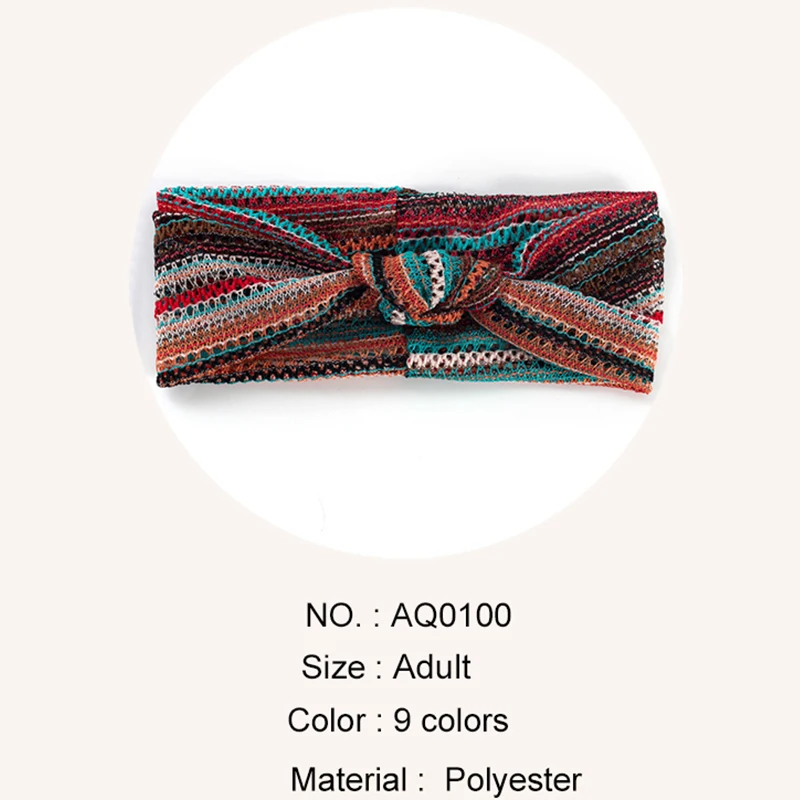 Geebro Ethnic Style Knotted Hollow Summer Stripe Design Women Boho Bow Headbands Vintage Bandana Printed  Stripe Hairband