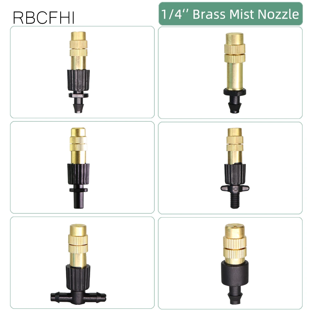 RBCFHl 10PCS 6 Types of Brass Msting Nozzle Spray w/ 4/7mm Barb 6mm Screw 4/7mm Tee Micro Drip Irriation Connector Sprinkler