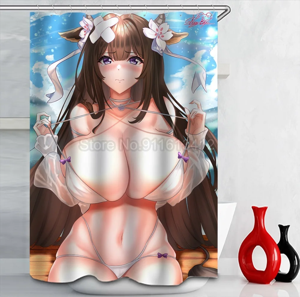 Anime Big Breasts Big Ass Girl Nude Print Shower Curtain Bathroom Supplies High-quality Waterproof Bathroom Decoration with Hook