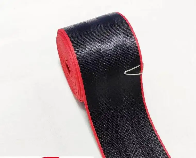 20meters Roll Seat Belt Webbing Safety Strap Black Color with Red Edge 48mm Wide 5 Bars