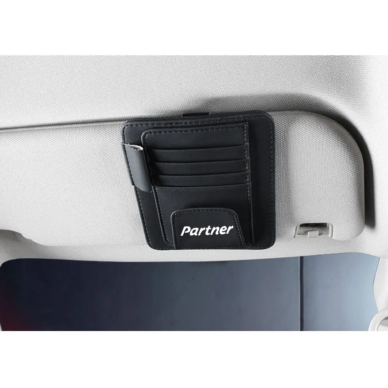 For Peugeot Partner Car Organizer Sun Visor Multifunction Car Accessories PU Leather Car Card Holder Glasses Holder