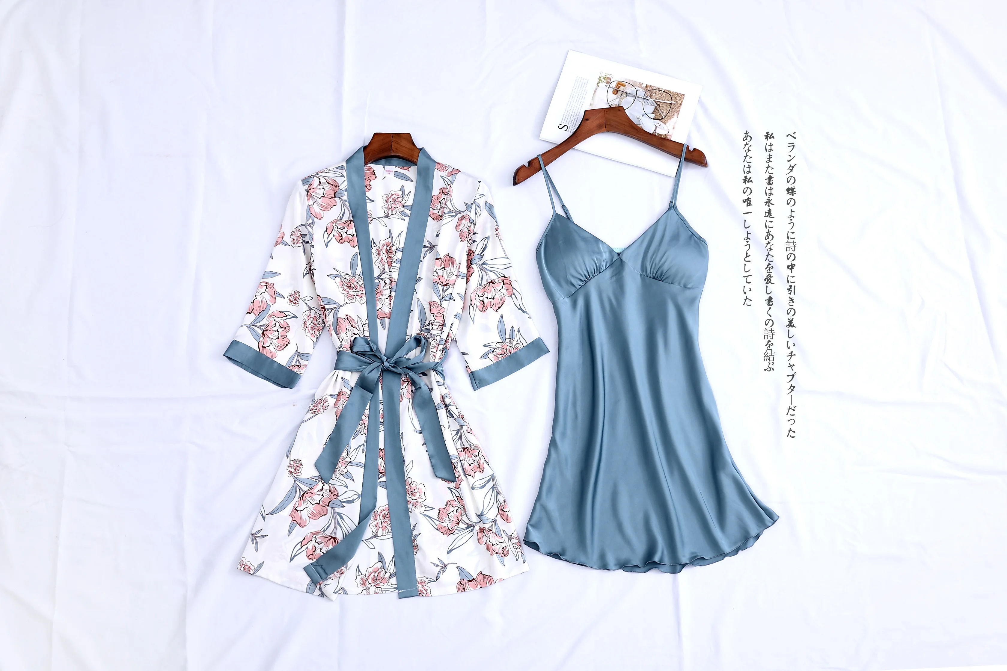 

Printed Dress 2-Piece Set Women's Bath Robe Sets Silk Sleepwear Sexy Negligee Home Clothes for Women Sleep Lounge Underwear