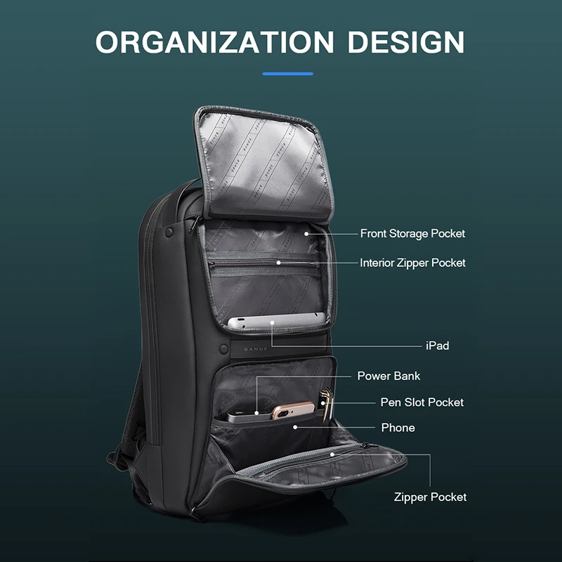 BANGE Original Unique Design Multi-Layer Space Business Backpacks Men Teenage USB External Charge 15.6 Laptop Traval Backpack