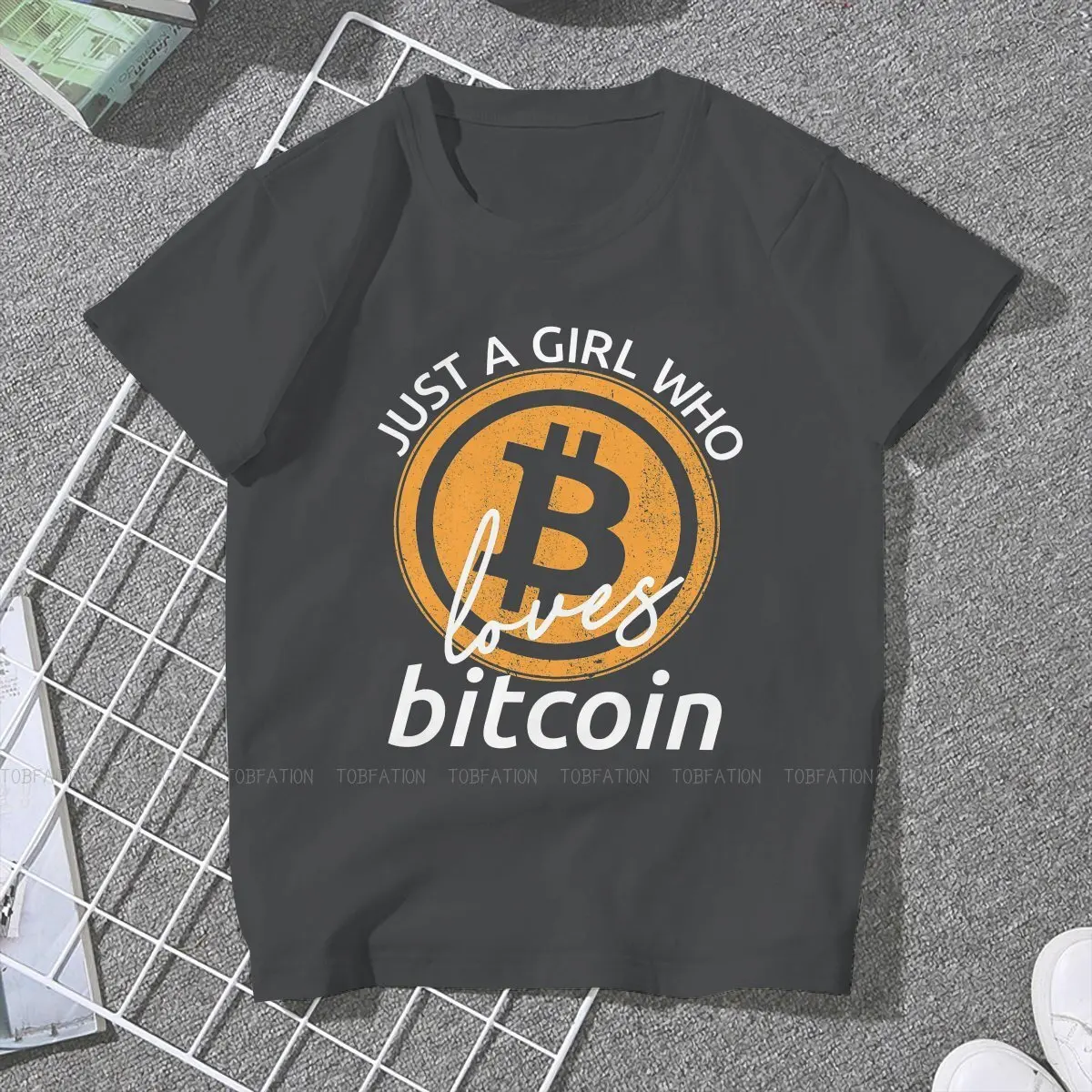 Just A Girl Who Loves Bitcoin Women Tshirts Cryptocurrency Crypto Miner Aesthetic Vintage Female Clothing Cotton Graphic Tops