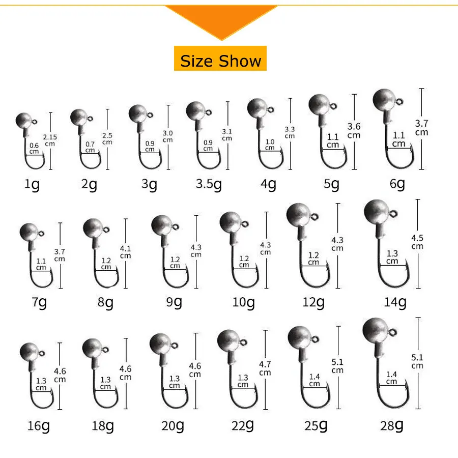 JYJ-Hameçon de pêche à tête de gabarit, appât dur, crochet de gabarit de ver souple pour la pêche, manivelle, 1g, 2g, 3g, 4g, 5g, 10g, 20g, 22g,