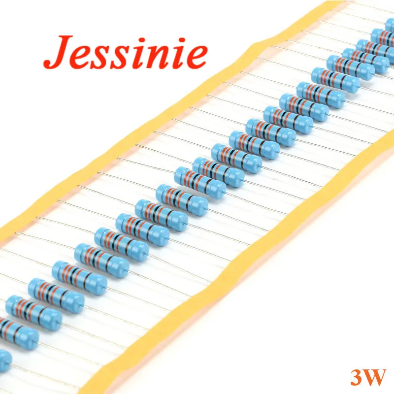 10pcs 3W Metal Film Resistor Resistance 1% 0.1R 0.12R 0.15R 0.22R 0.24R 0.3R 0.33R 0.36R 0.47R 0.5R 0.56R 1R 1K 100K 500K Ohm 1M