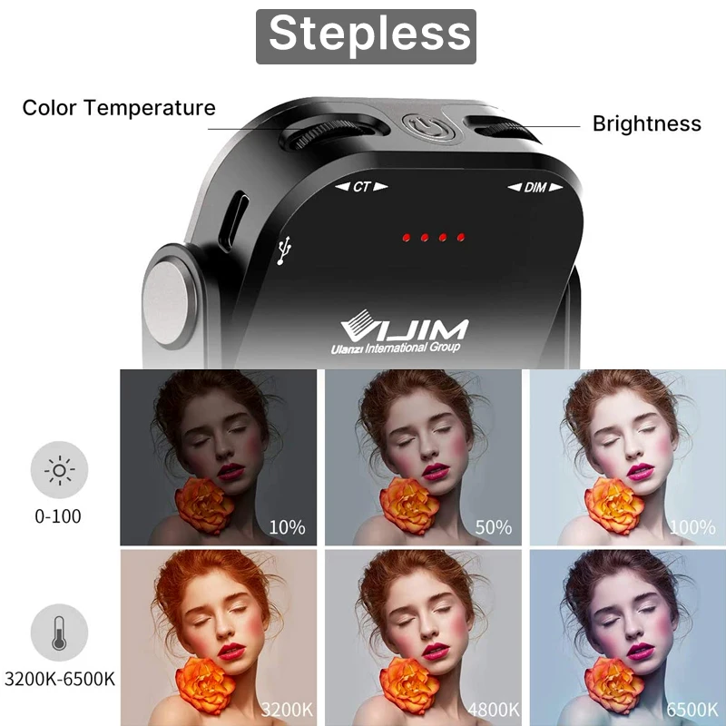 Vijim VL66 3200K-6500K Led Video Light 360 ° Draaibaar Stand Dslr Camera Licht W Koud Schoen 2000Mah Draagbare Traploze Licht Invullen