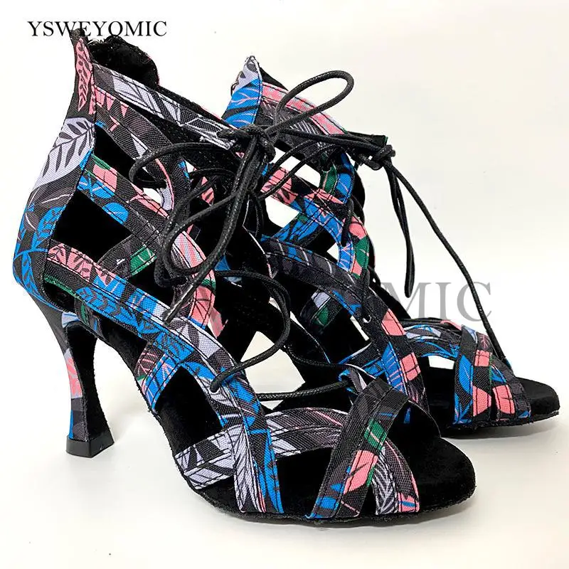 2021 African Color Denim Latin Dance Shoes New Style Soft Thicker Insole Professional Salsa Bachata Latin Dance Shoes For Women