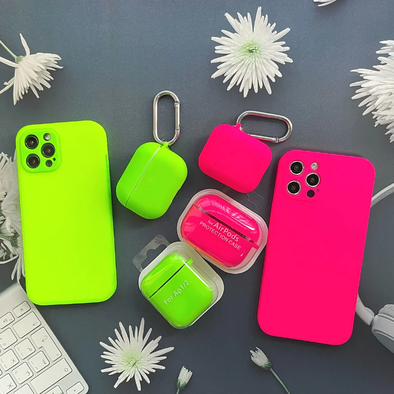 15 Pro Case Neon Liquid Silicone Cases for iPhone 11 14 12 Pro max 13 7 8 Plus XS X Fluorescence Cover Air pods Pro 2 Air pods 3