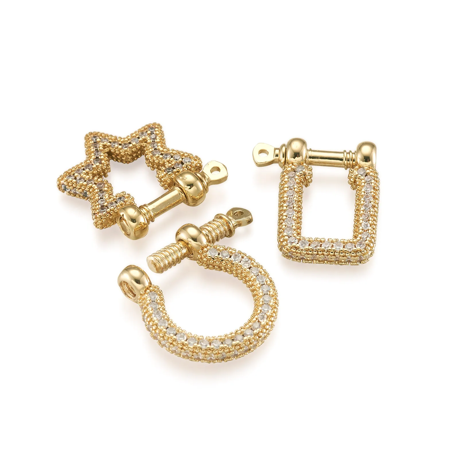 5Pcs Golden Brass Micro Pave Clear Cubic Zirconia D-Ring Anchor Shackle Clasps for Bracelets Making DIY Jewelry Accessories