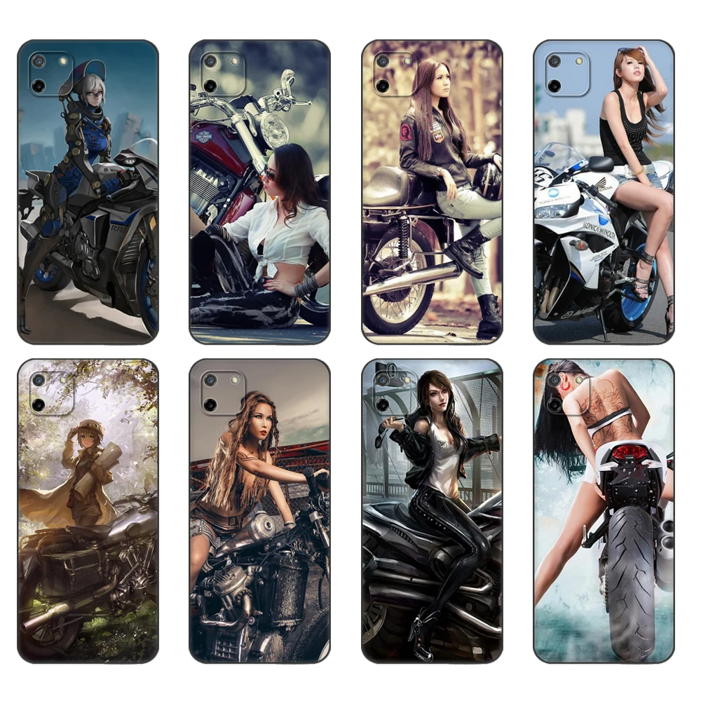 Black tpu Case For OPPO Realme C11 Case For Realme C 11 RealmeC11 Back RMX2185 Case Cover Bumper Motorcycle girl