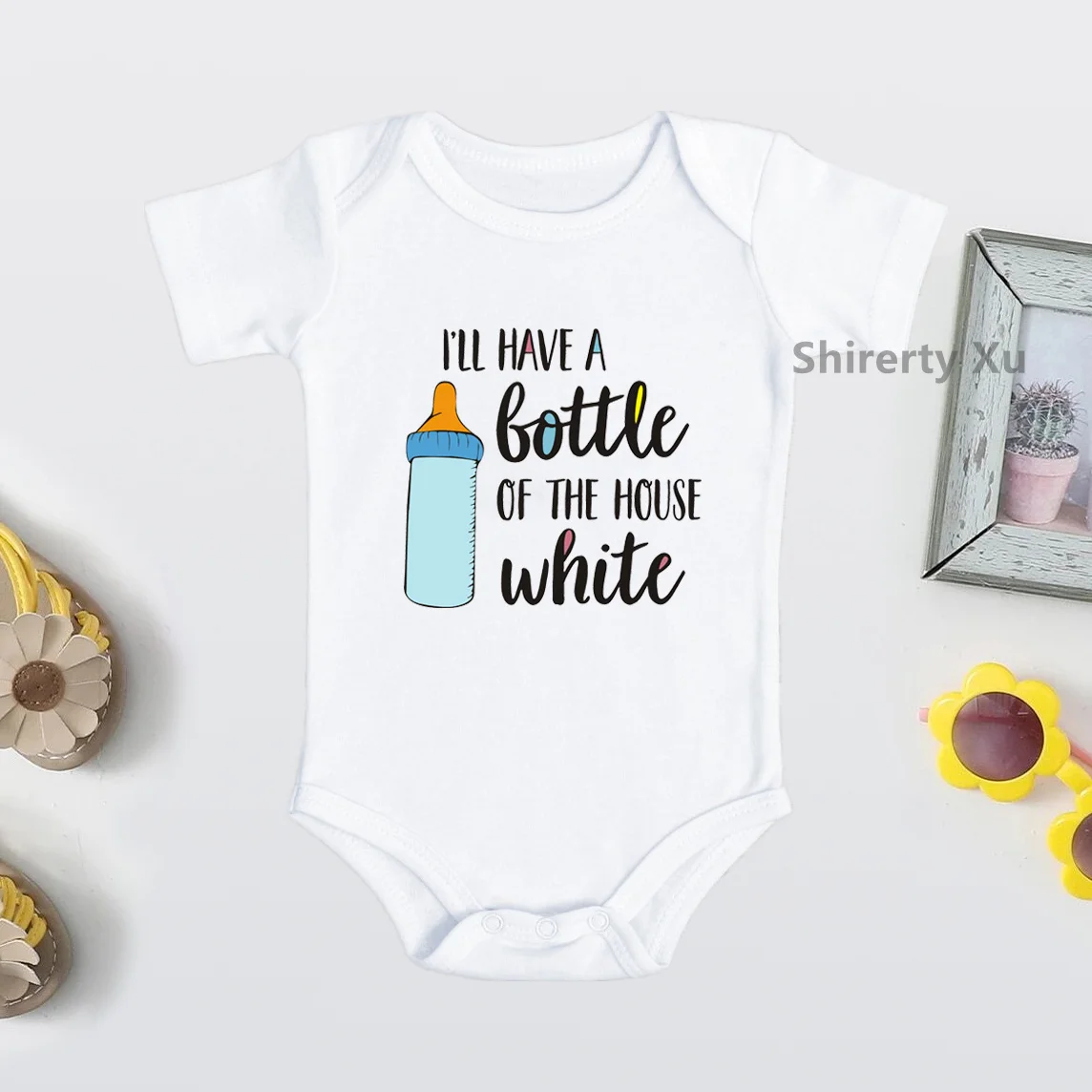 I'll Have A Bottle of The House White Funny Baby Onesies Breastfeeding Newborn Baby Bodysuits Cotton Baby Boys Girls Clothes