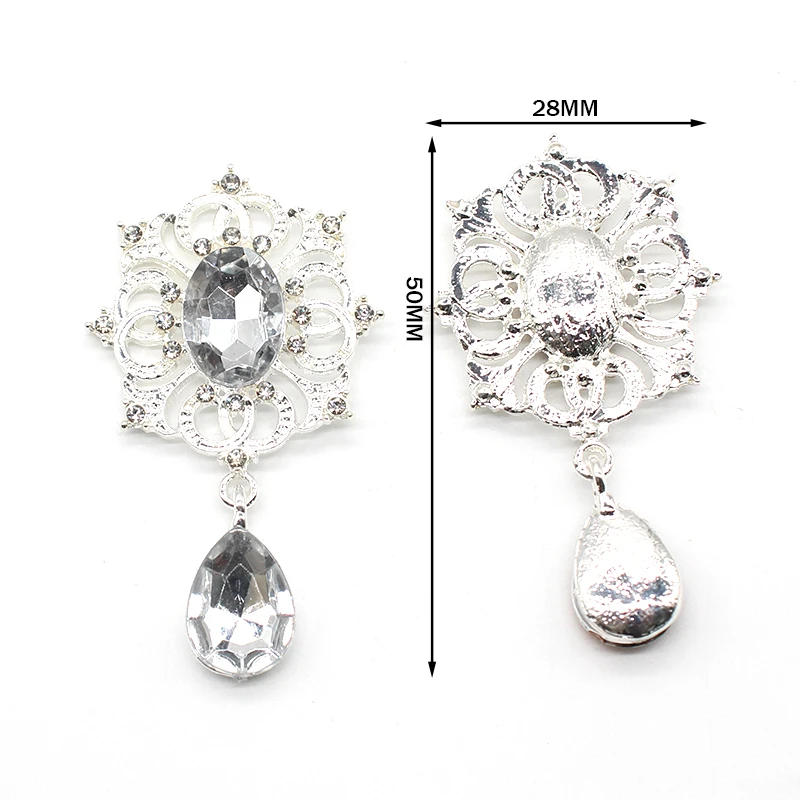 New10Pcs 50*28MM Alloy Rhinestone Brooch Pandant Buttons Jewelry for Clothing Wedding Handmade Sewing Diy Decorative Accessories