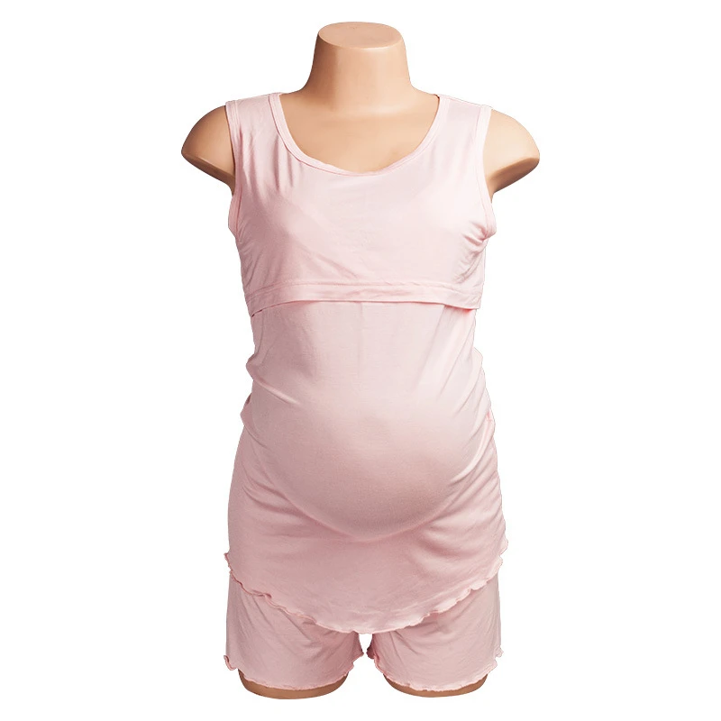 Conjunto de maternidad para lactancia sin mangas, ropa de dormir para mujeres embarazadas, pijama de algodón para amamantar, 2 unids/set por Set