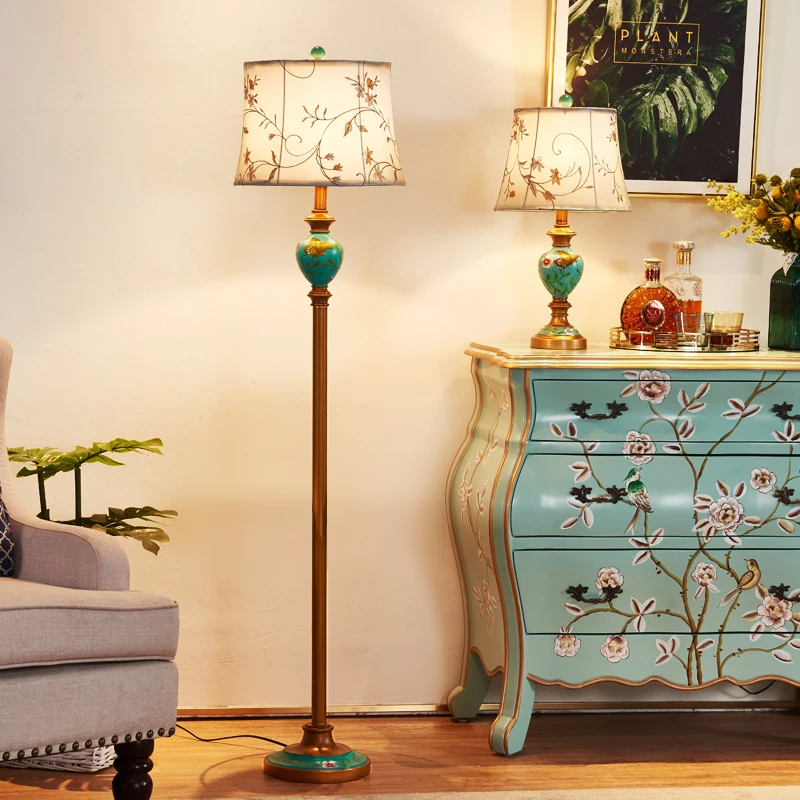 Northern Europe retro vertical resin Floor Lamps American creative rural E27 foot pedal fabric lamp bedside&foyer&studio LJDS009