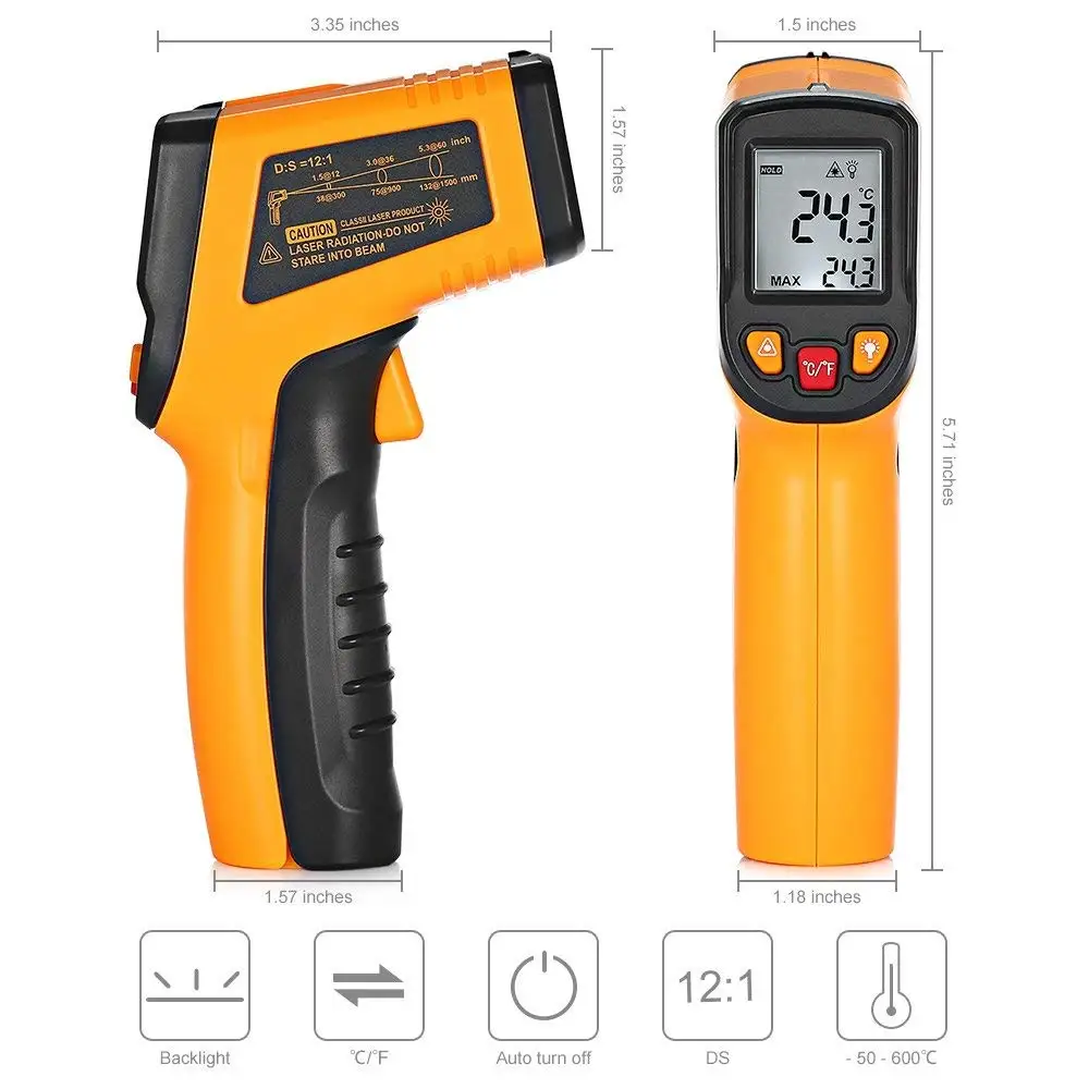 Non-Contact LCD Display IR Laser Infrared Digital Temperature Meter Sensor Thermometer Gun Point with Data Hold function