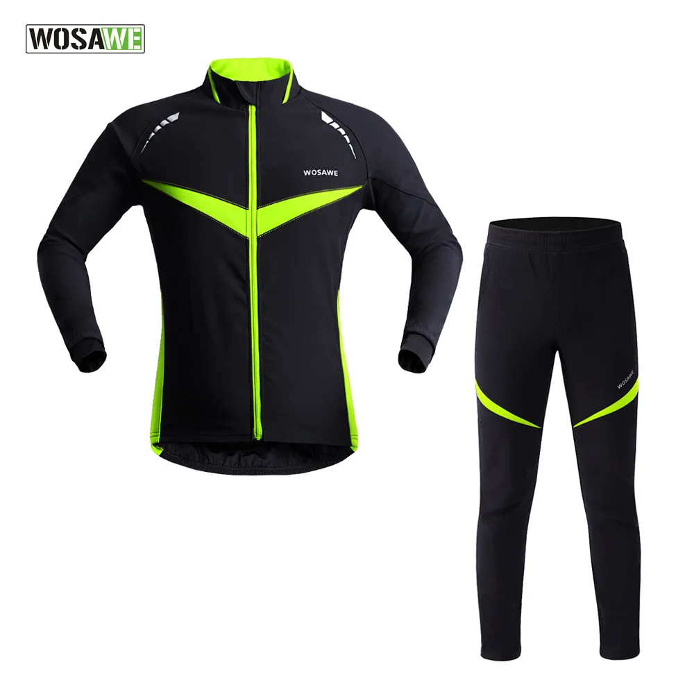 WOSAWE Winter Warm Windproof Waterproof Thermal Outdoor Sportswear Bicycle Jacket Pants Bike Suits Clothing Cycling Set