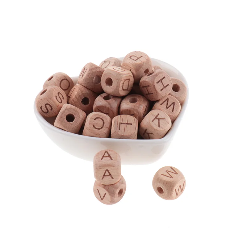 200PCS 12MM Beech Wooden Beads For Child  Wood Letters Bead Baby Teether Diy Beads With Letters Baby Teething Toys Alphabet