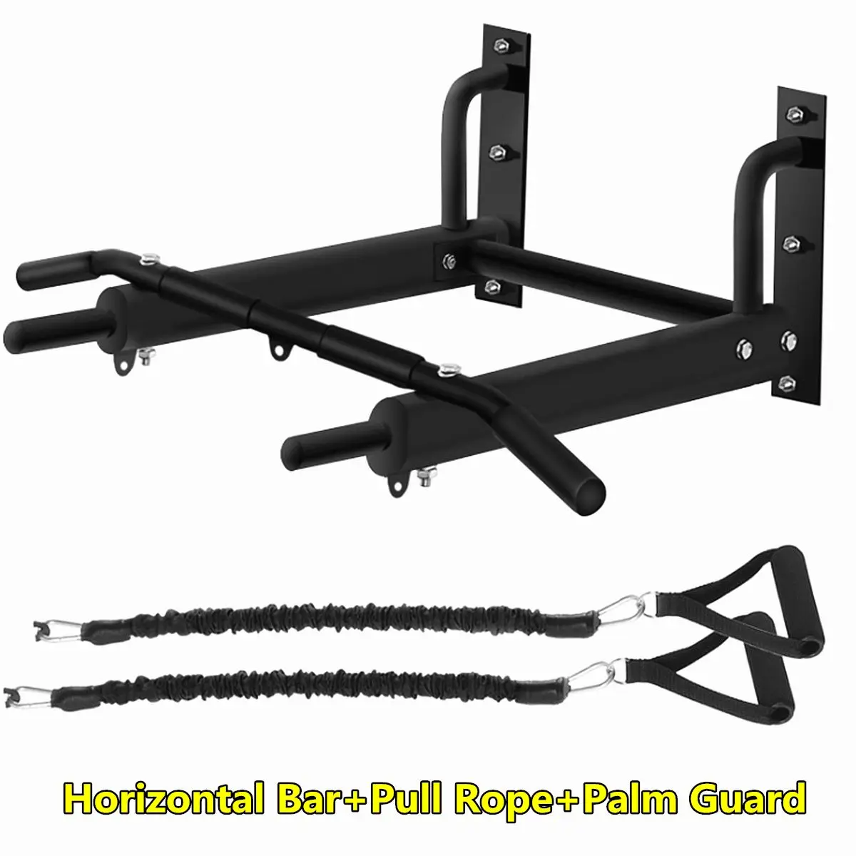 Wall Mounted Horizontal Bars Set with Resistance Band/Hand Ring Home Gym Chin Up Pull Up Training Bar Sport Fitness Equipment