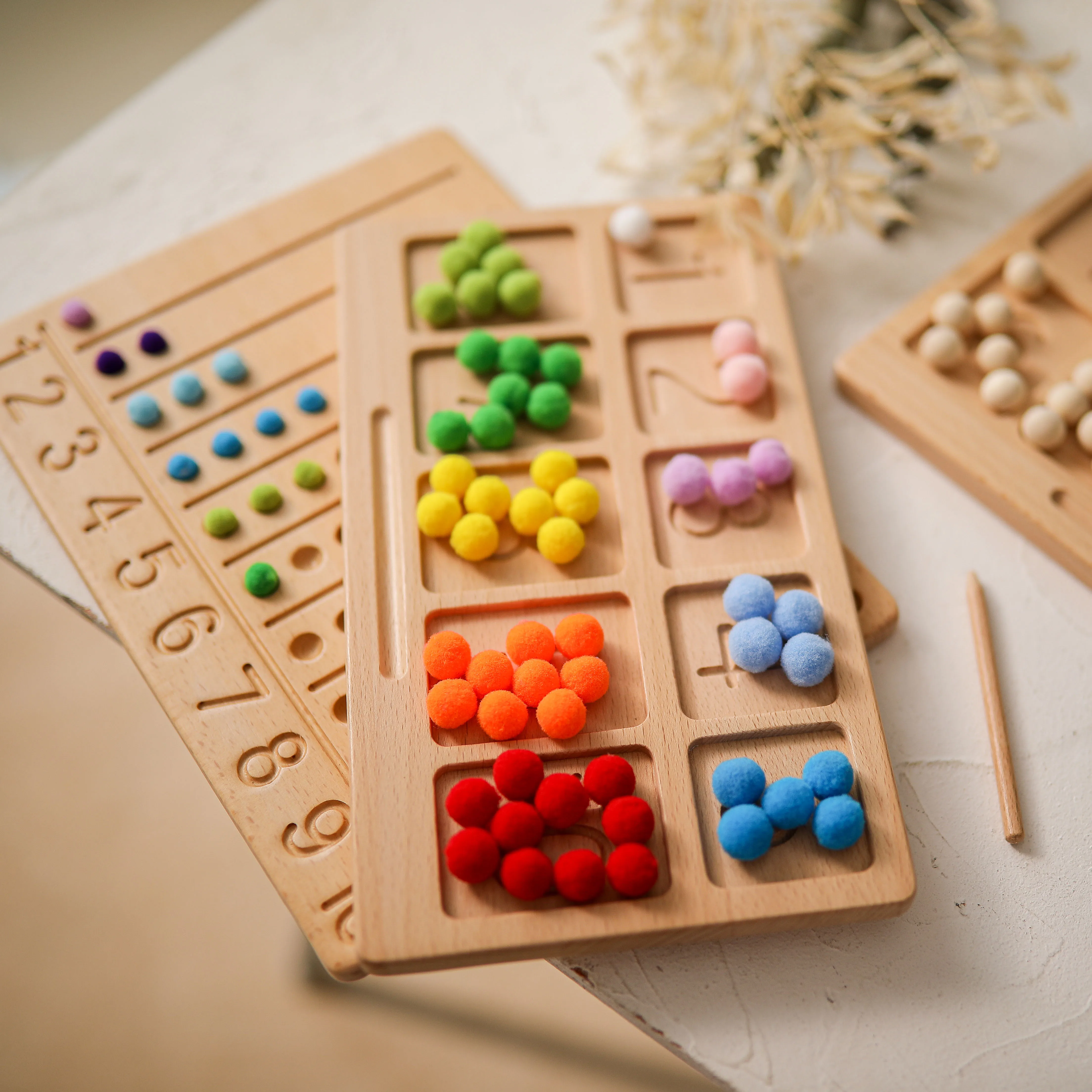 1 Set Baby Wooden Montessori Toys Rainbow Board Sorting Sensory  Wood Cognitive Learning Toys Clip Beads Games Gift for Kids