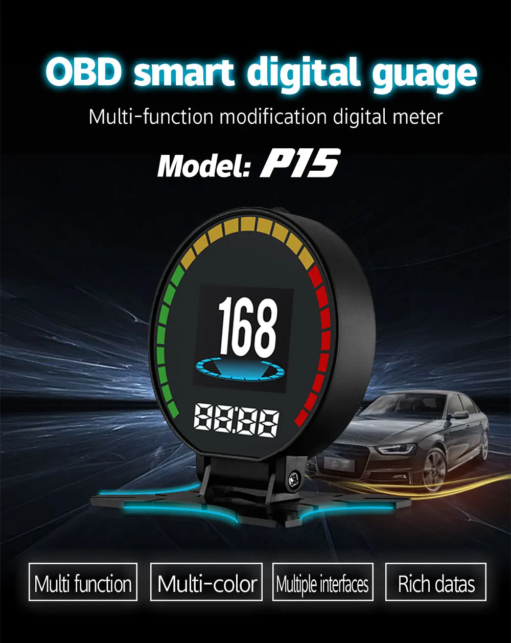 P15 Head Up Display HUD OBD2 Digital Speedometer Temperature  KM/h MPH Turbo Boost Pressure Speed Projector on the windshield