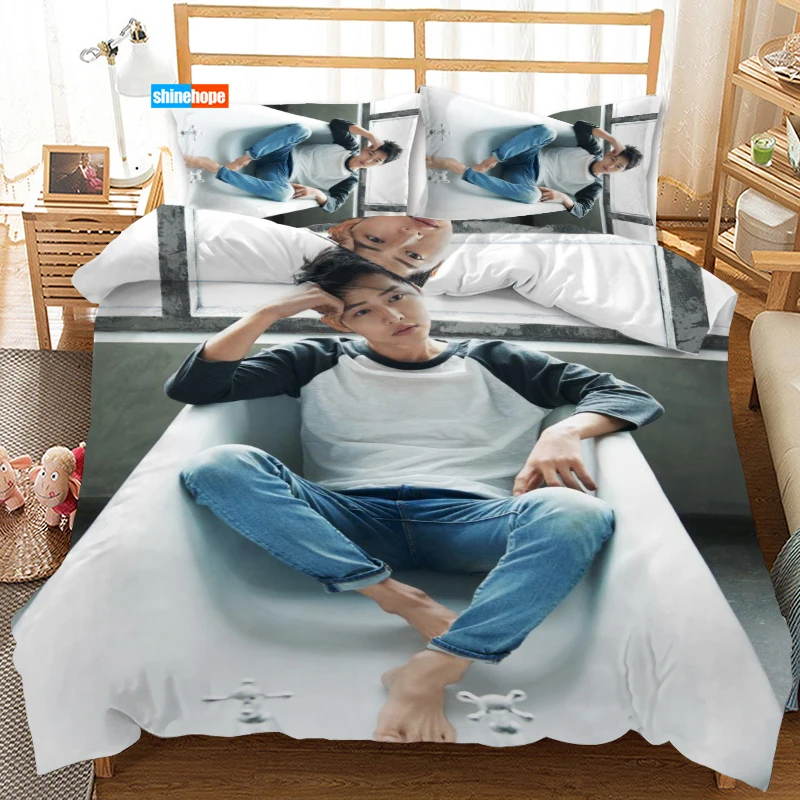 Song Joong Ki KPOP 3PCS Duvet Cover Satin Bedding Set Twin Size 180X220CM Bedspread Nordic Bed Cover