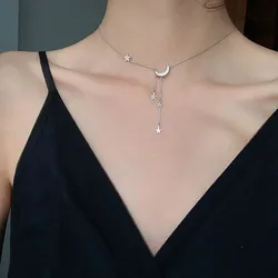 925 Sterling Silver Star Moon Simple Elegant Temperament Tassel  Necklaces For Women choker collares Wedding Jewelry Necklace