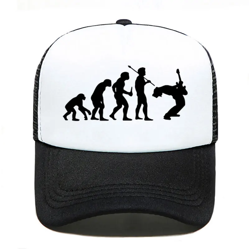 Funny Guitarist Baseball Cap Evolution Of a Music Rock Guitar Musician Band Metal Parent-child Hats Mesh Visor Outdoor Sun Hat