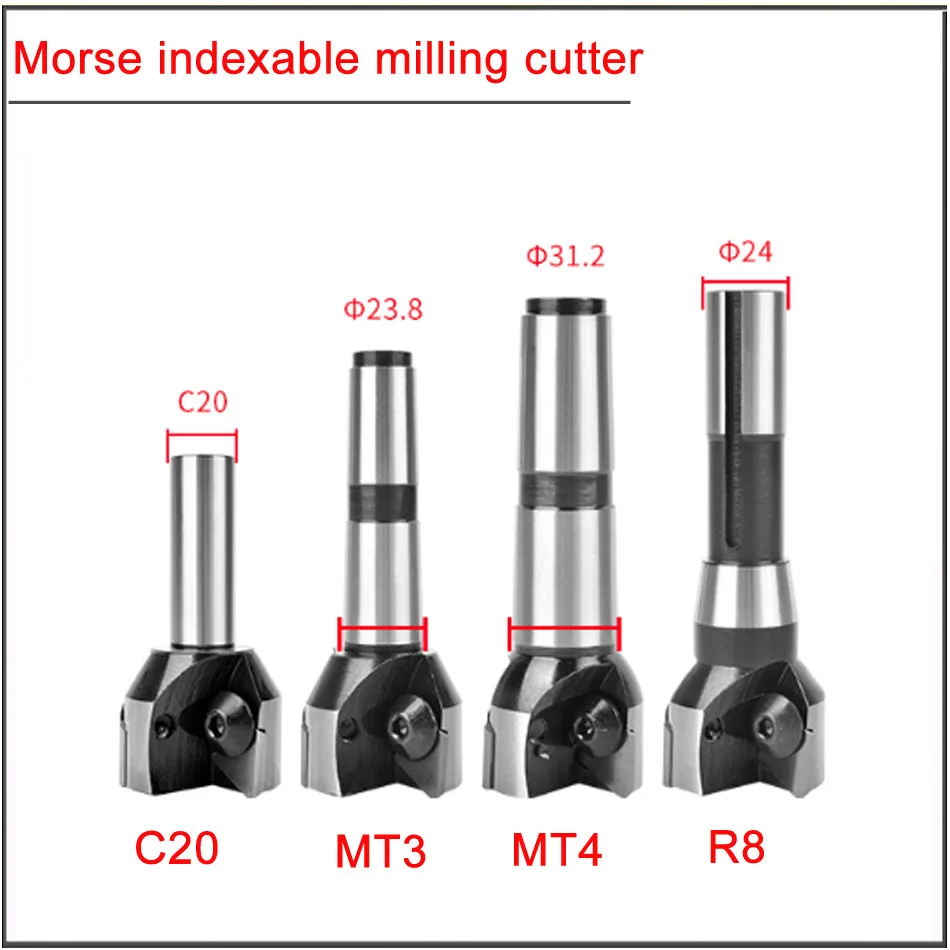 Imagem -02 - Fresa de Moagem Mt3 Mt4 r8 Rótulo 22 25 28 30 32 35 40 50 63 80 mm para Abertura Indexável e Desbaste