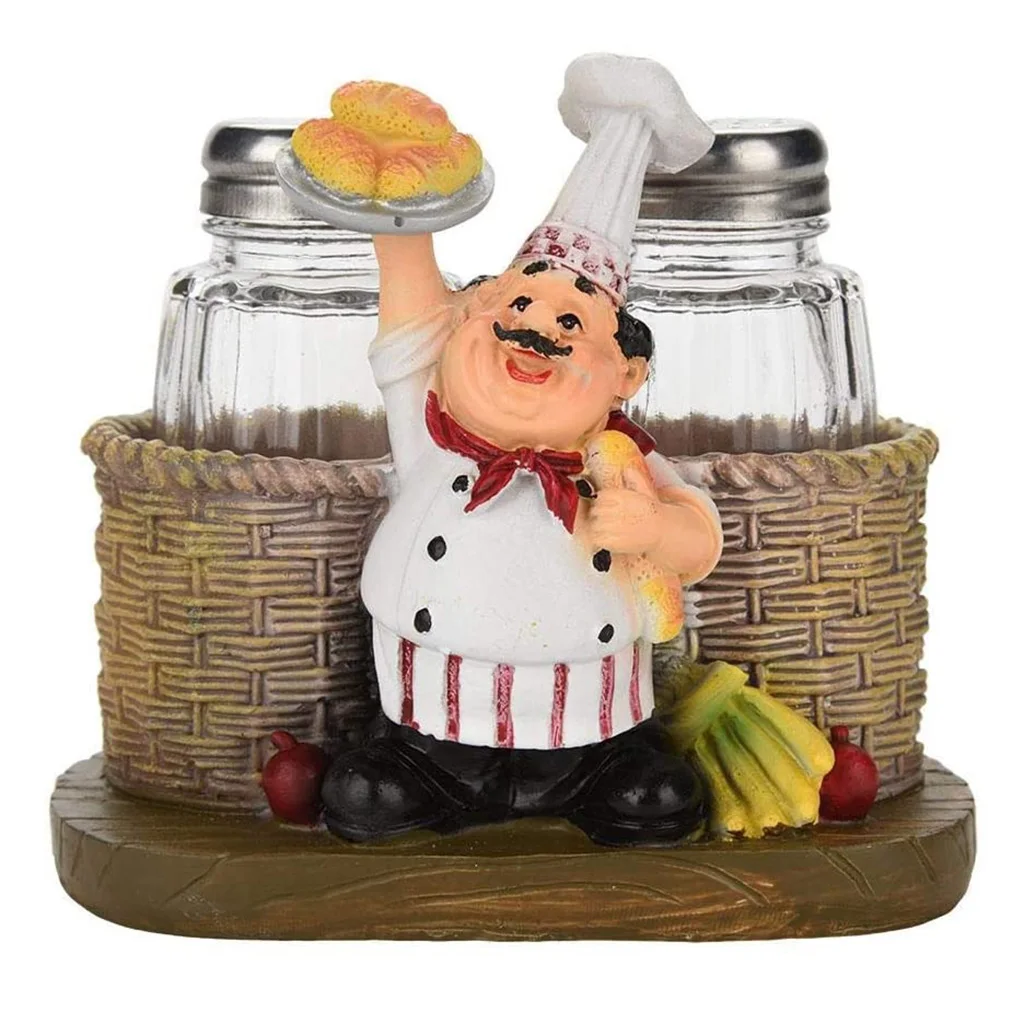 Cute Chef Statue Salt & Pepper Bottle Holder,Kitchen Cute Chef Ornaments,Home Decor Kitchen Resin Salt Shaker Crafts