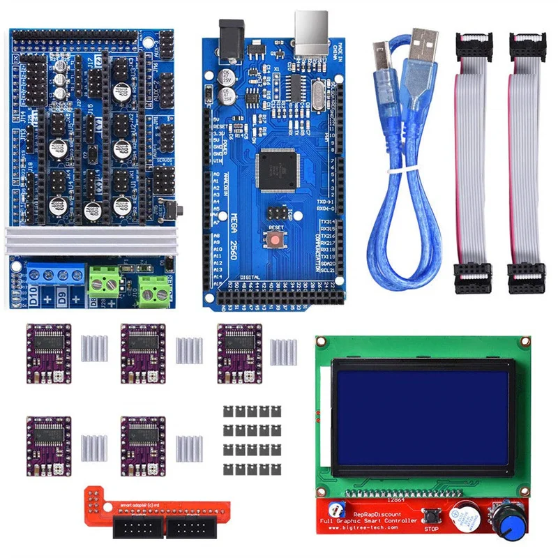 

New 3D Printer Controller Kit For Mega 2560 UNO R3 Starter Kits+RAMPS 1.6+5Pcs DRV8825 Stepper Motor Driver + LCD 12864 Reprap