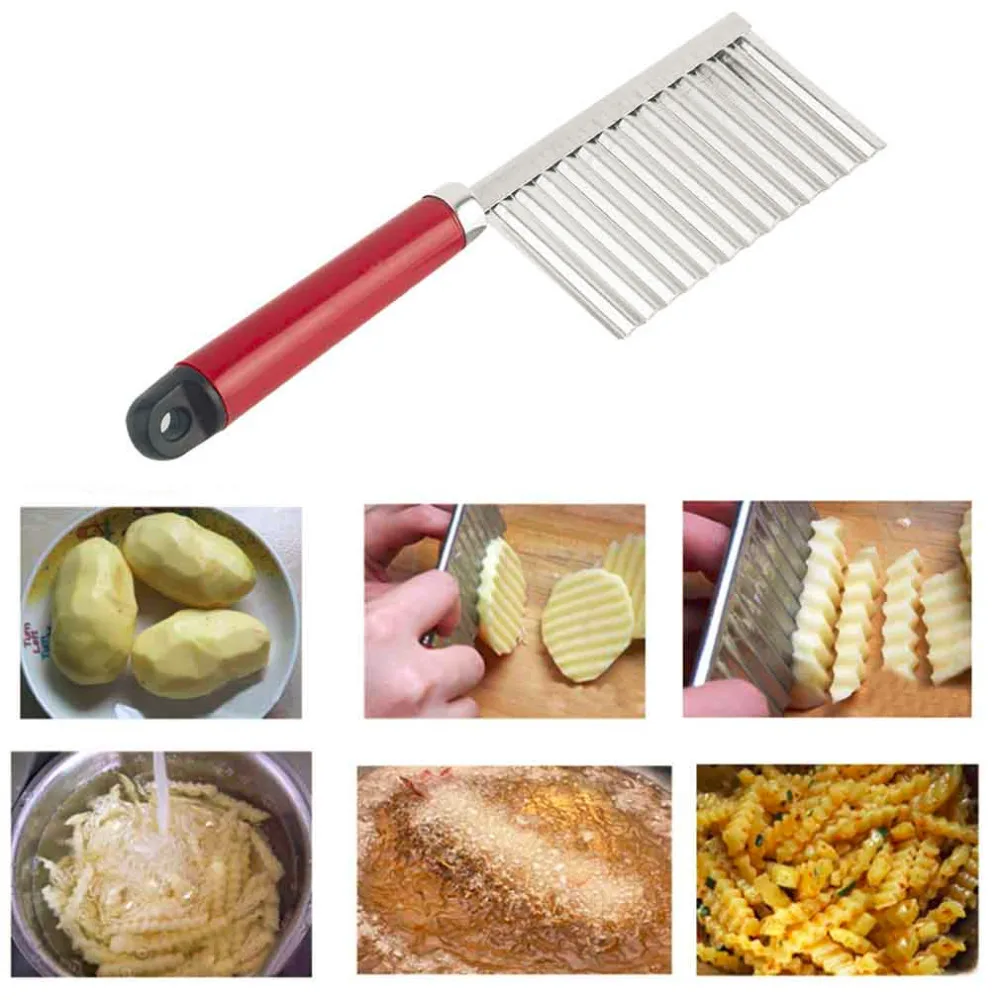 100Pcs Vegetable Cutter Stainless Steel Potato Wavy Edged Cutter Knife Gadget Vegetable Fruit Potato Cutter Peeler Cooking Tools