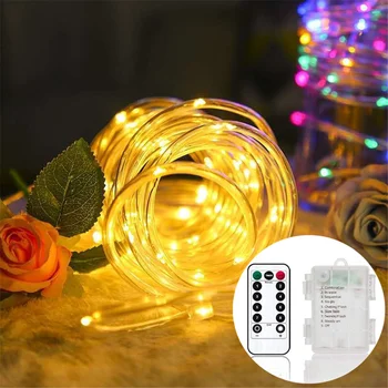 Festoon Led กันน้ำกลางแจ้งแบตเตอรี่ดำเนินการ Garland ระยะไกล Fairy Light String สวนคริสต์มาสตกแต่ง2022