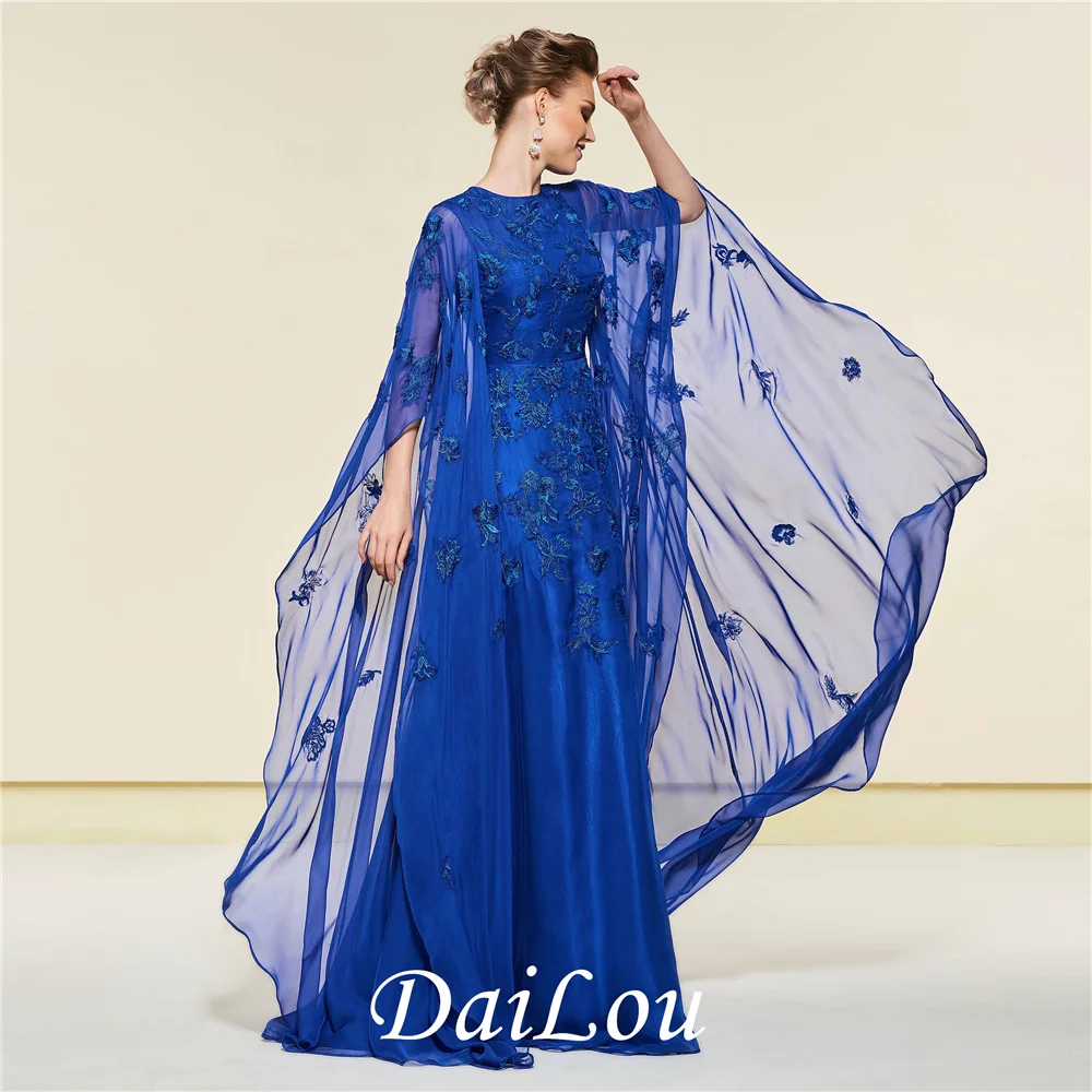 A-Line Button Floor-Length Long Sleeves Jewel Neck Appliques Mother of the Bride Dress With 30D Chiffon 2022