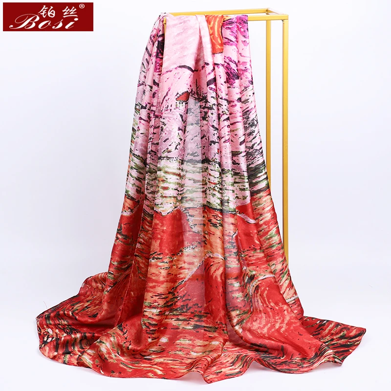 2020 lenço de seda impressão feminina moda longo cachecóis macios sentir hijab verão xales luxo impressão designer foulard femme desigual