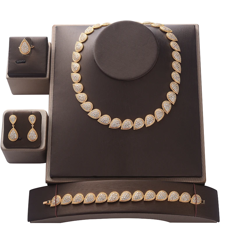 Jewelry Set HADIYANA Vintage Droplets Dignified Luxury Women Wedding Party Bridal Jewelry Set CN1296 Parure Bijoux Femme Mariage