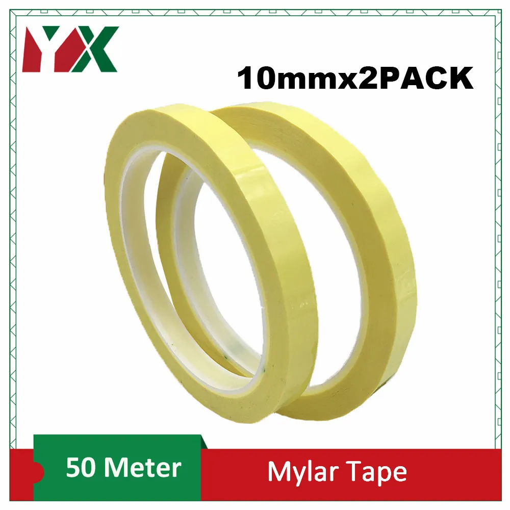 YX 2PACK 10mm Adhesive Insulation Mylar Tape for Transformer, Motor, Capacitor, Coil Wrap, Anti-Flame Yellow 50M/roll