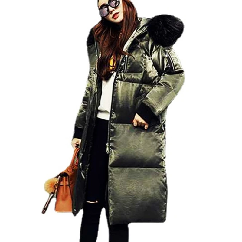 Fashionable Women's Winter Down Jacket Jacket Lightweight Super Long Warm Hooded Fur Collar Down Parka Women's Jacket Clothing