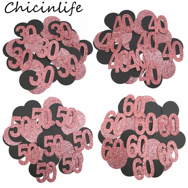 Chicinlife 1Bag Number 30 40 50 60 Year Old Confetti Happy Birthday Party Decor 30th Birthday Anniversary Table Scatters Supplie