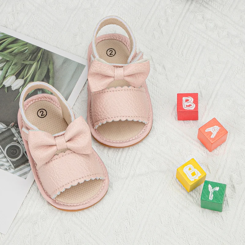 KIDSUN 2021 Summer New Arrival Baby Sandals Infant Girl Princess Cute Bow-knot Leather Rubber Sole Flat Toddler First Walkers