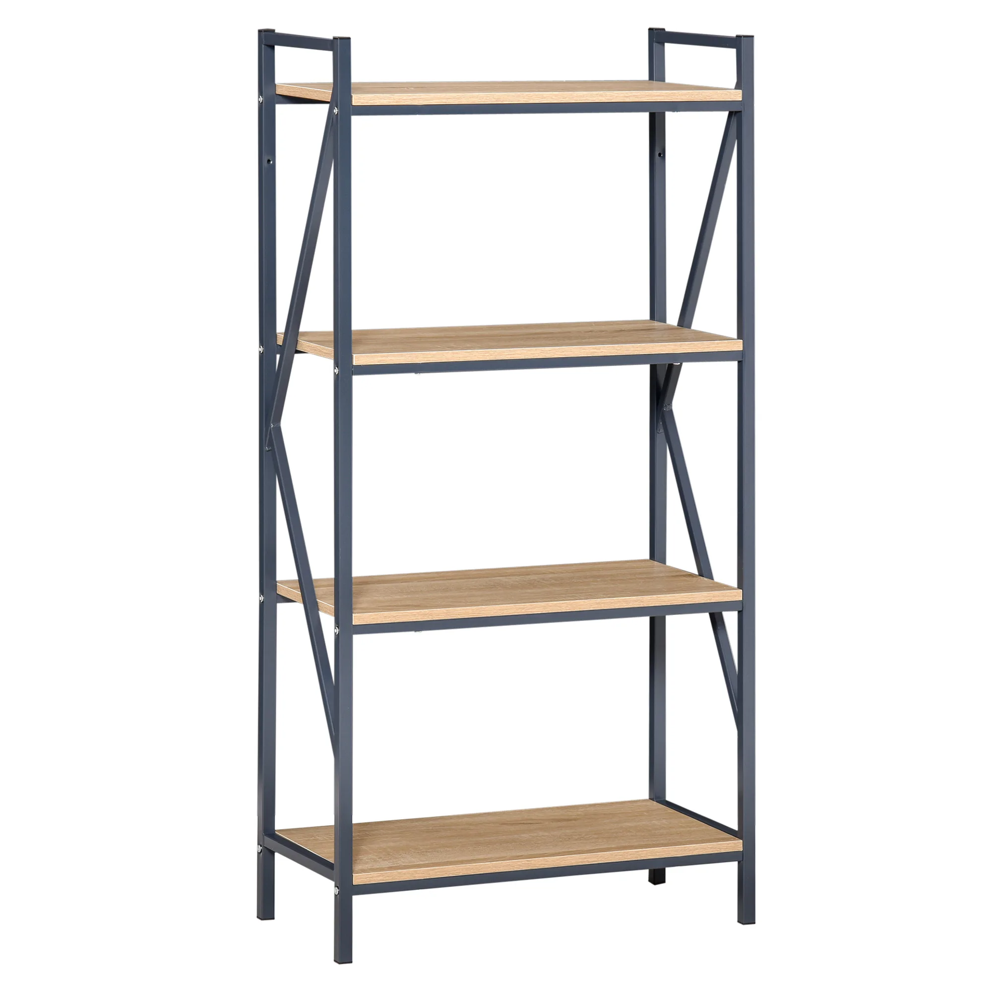 HOMCOM 4-level bookcase shelf storage rack for living room office 64x30x130 cm Natural blue Color