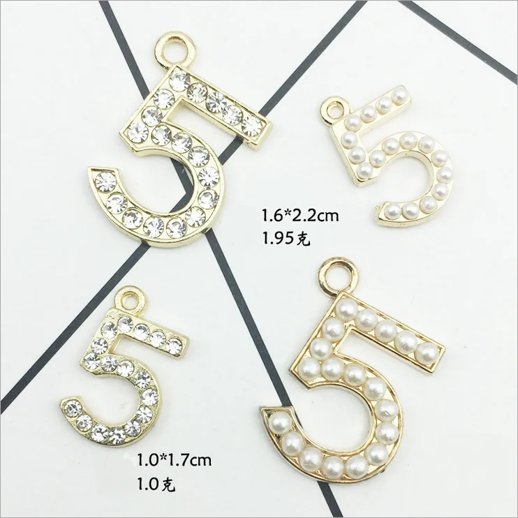 

100pcs Digital 5 point diamond or pearl Drop Oil Alloy Pendant diy Bracelet Necklace Accessories
