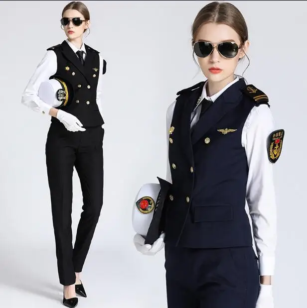 Gilet da donna Sailor Navy Captain Uniform Pilot Spring Aviation Tops