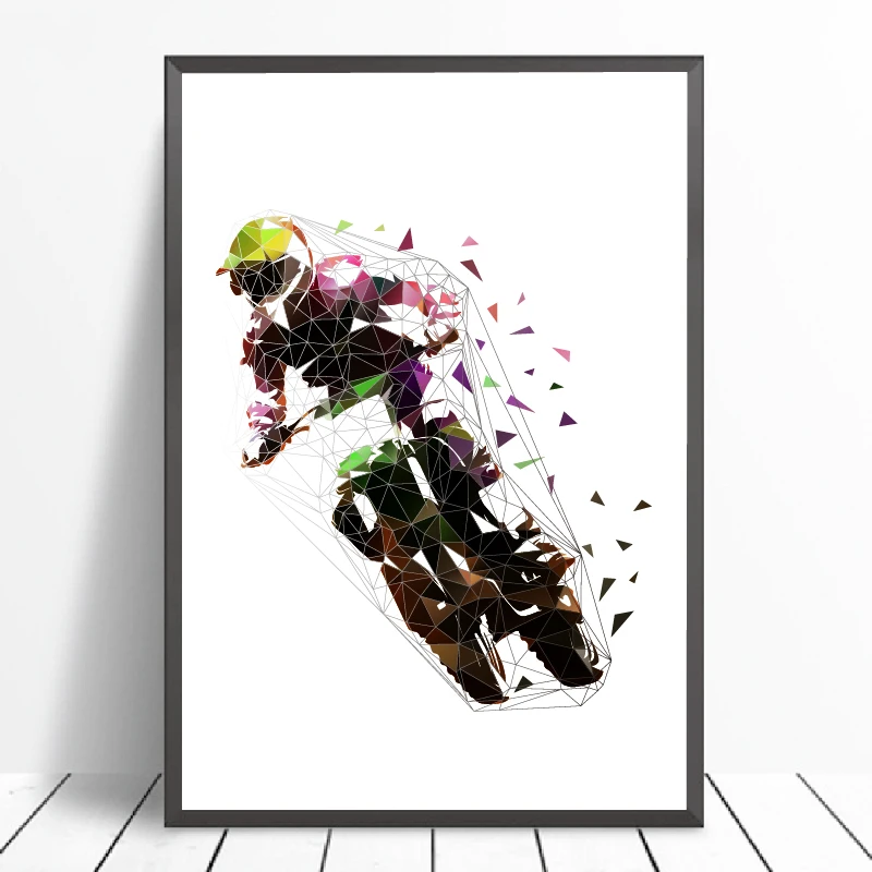 Motocross Racing Freestyle Sports Art Canvas Painting Abstract Poster Low Polygonal Rider Prints Picture Boys Wall Art Decor