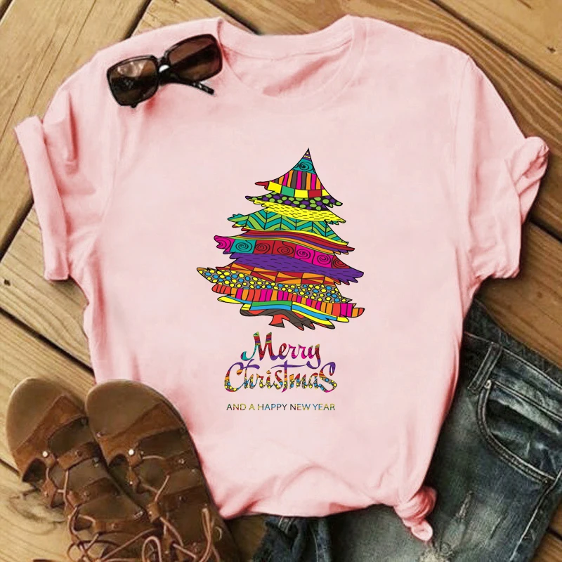 Casual Street Style manica corta abbigliamento donna oversize Top natale fiore moda ghirlanda stampata rosa t-shirt femminile