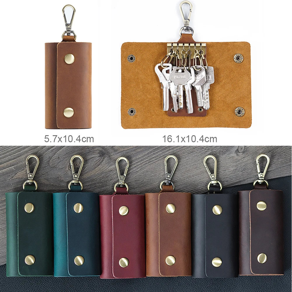 100 % Genuine leather   Multi-function Key Bag High Quality Crazy Horse leather Key Pouch Unisex Leather Business Gift